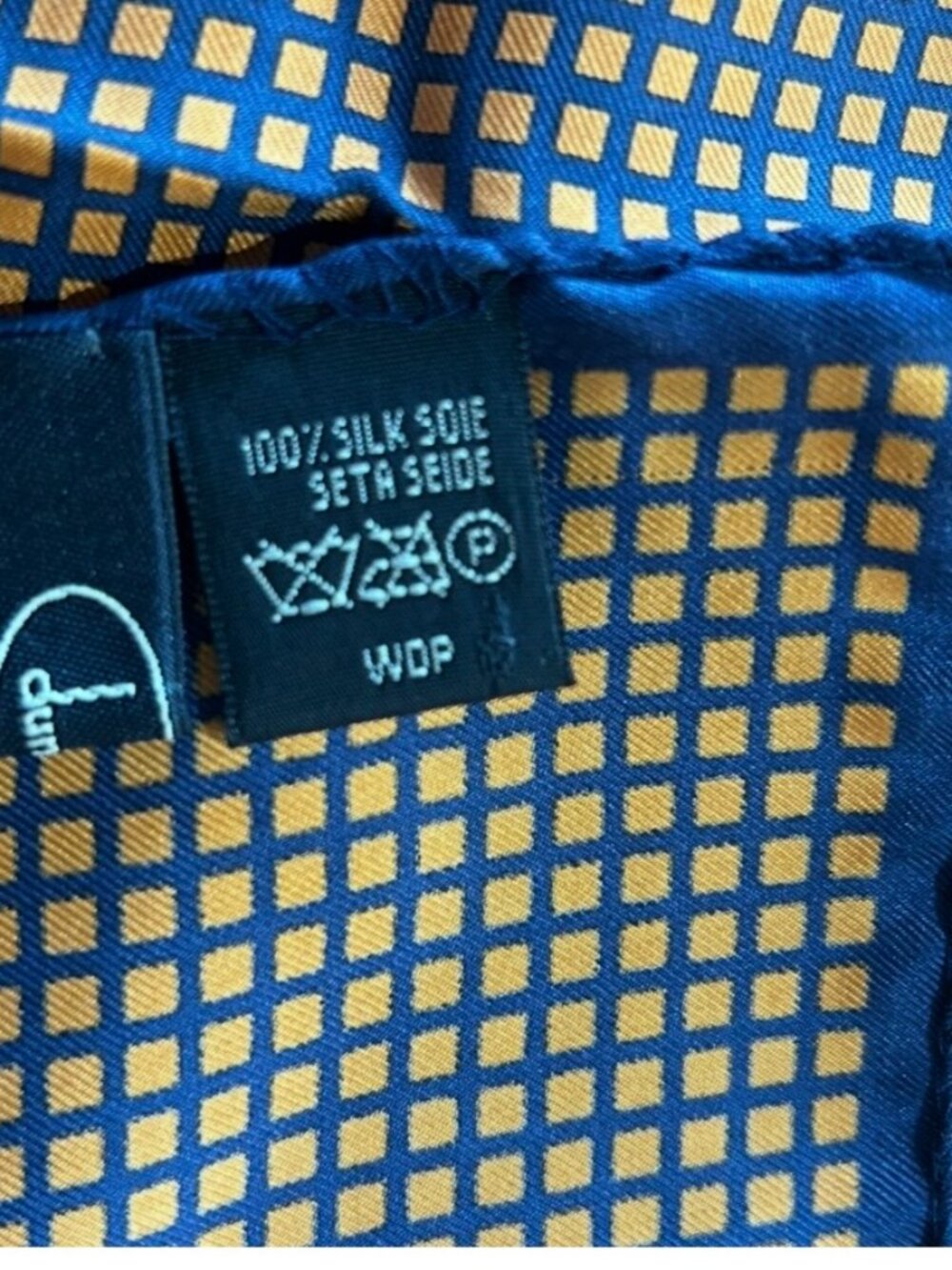 Vintage Dunhill Silk Orange Square and Navy Blue Pocket Square Made in Italy
